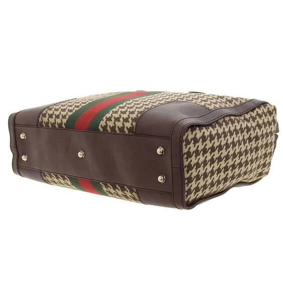 GUCCI Seventies Houndstooth Boston Bag Canvas x Leather Brown 271624 525040 - Picture 4 of 8